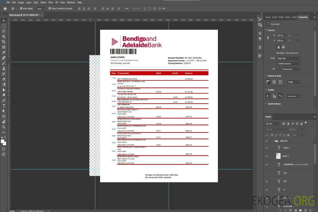 Australie Bendigo et Adelaide Bank relevé bancaire xls template